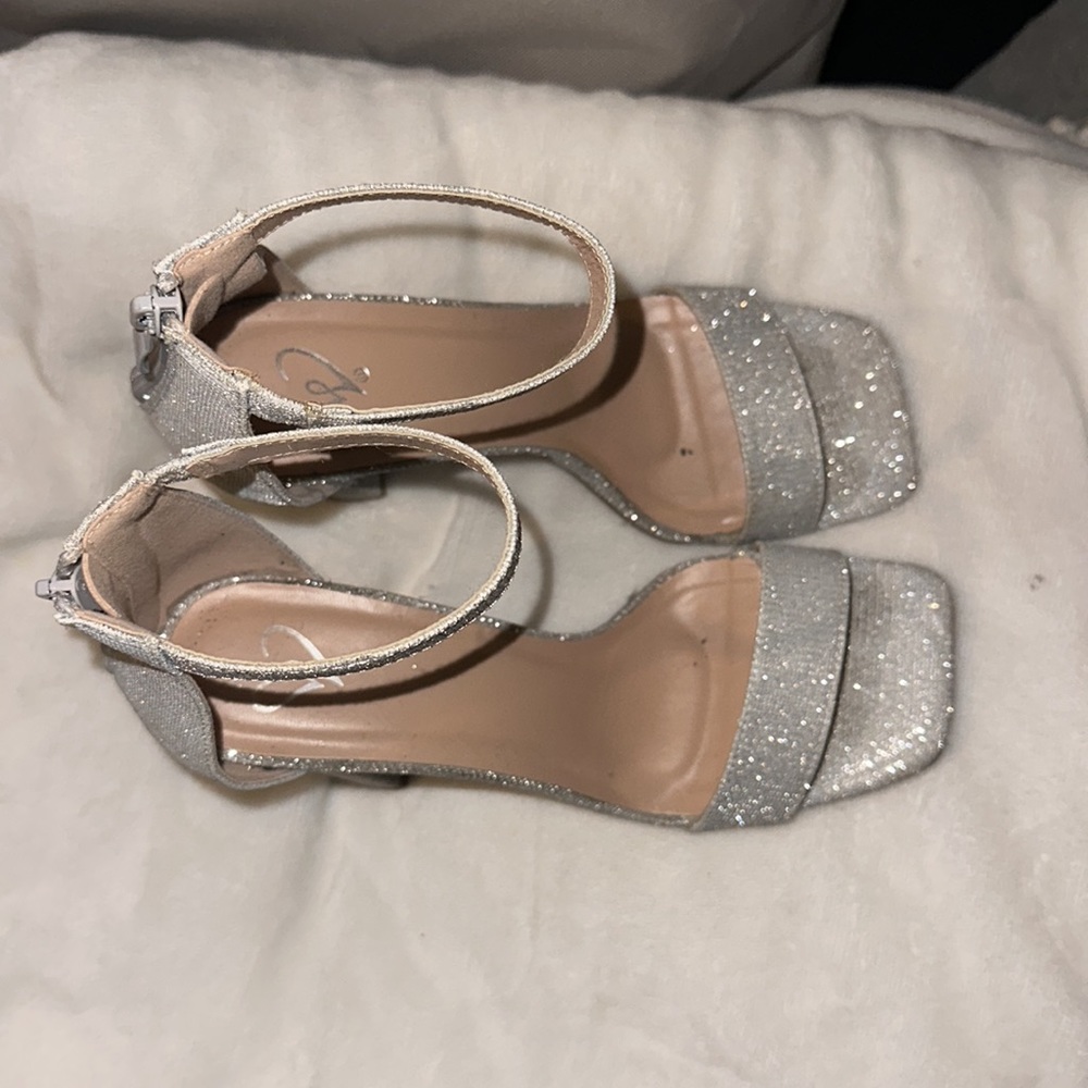 Windsor- Silver Open Toe Heels - Picture 2 of 3